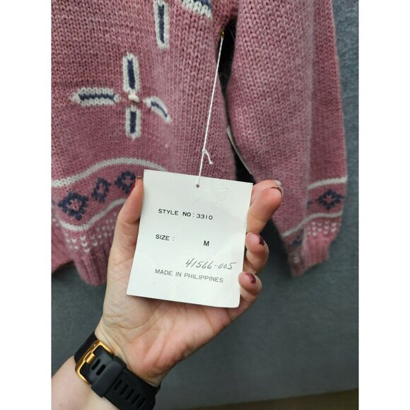 Vintage Gina Peters Pink Sweater Geometric Nordic Pattern Acrylic/Nylon Womens M - Picture 6 of 7